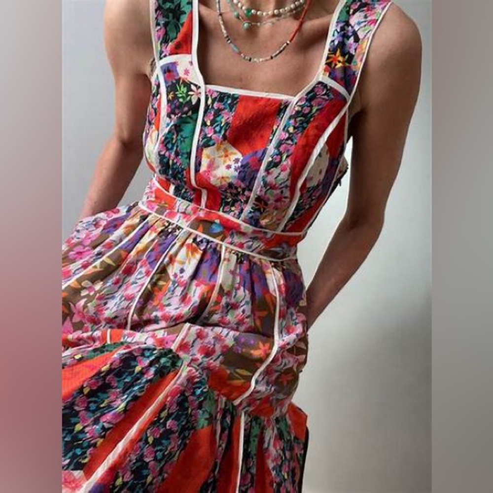 Anthropologie Square Neck Maxi Red Floral motif tank dress size 6